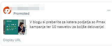 Prikaz pogovornega oglasa. Nasvet: bodite pozorni na to, kakšno kreativo izberete. Kreativa mogoče izgleda super na feedu, v pogovoru (conversation) pa je ta premajhna.